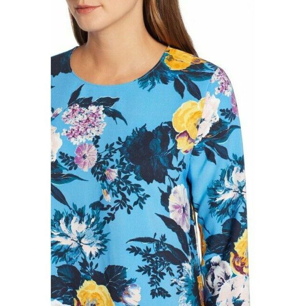 Halogen Button Back Ruffle Hem Dress Blue Size M $140 - Picture 2 of 6